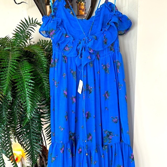 NWT Free People Cloud Nine Blue Floral Printed Long Maxi Dress Ruffled Tiers - Picture 13 of 16